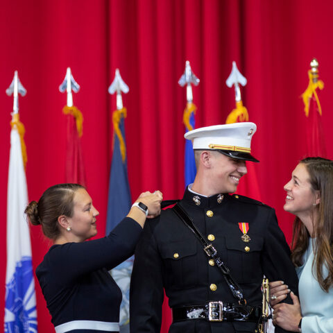 military family at ceremony